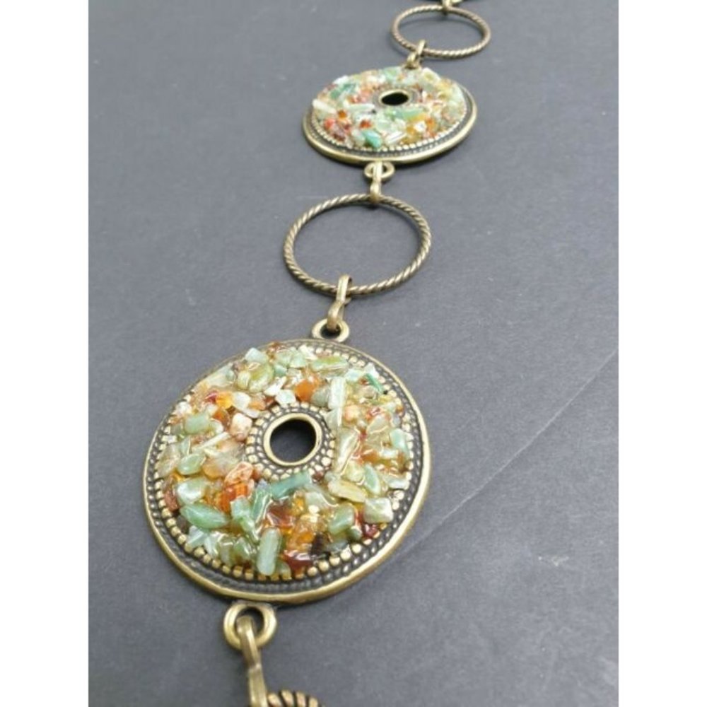 Womens Boho Silver Tone Belt W/ Medallion W/ Crushed Stone Accents Adjustable - Picture 4 of 12